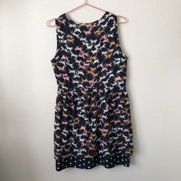 Anthropologie Porridge Petaluma Dress horse polka dot print navy blue pockets - Picture 3 of 5